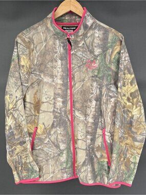 Realtree Women's Xtra Camo Fleece Jacket With Pink Trim XXL Full Zip Outdoor